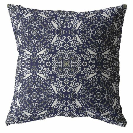 PALACEDESIGNS 18 in. Navy Boho Indoor & Outdoor Zippered Throw Pillow PA3645089